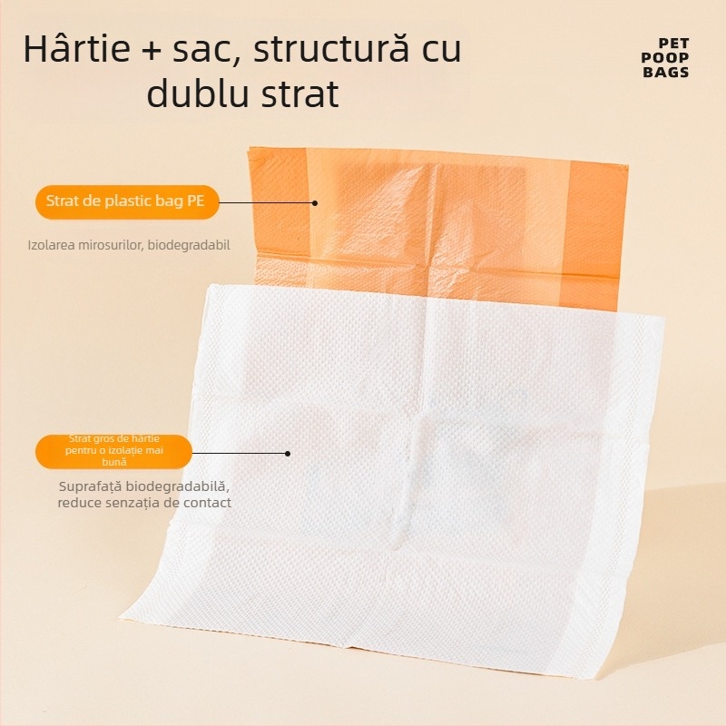 Saci pentru gunoi de câine, dublu strat, groși, portabile, din hârtie solubilă în apă, deschidere plată, Seven Oh