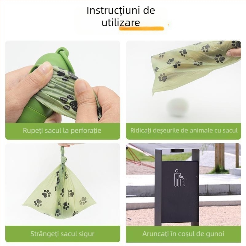 Pungi pentru dejecțiile câinilor, îngroșate, complet biodegradabile, portabile — EPL+PE, ABS