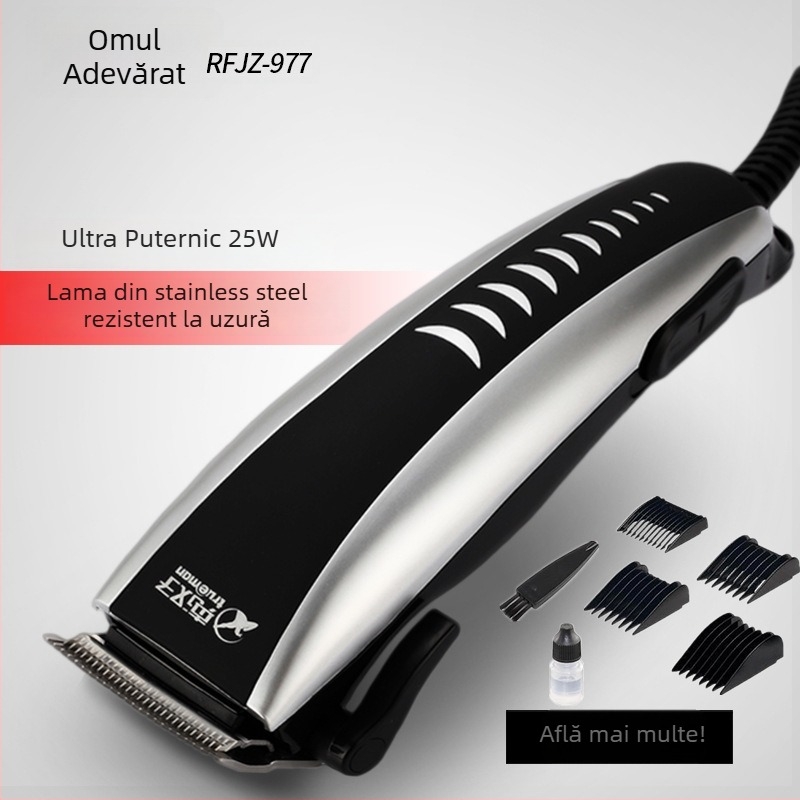 Mașină de tuns păr 977A, alimentare la priză, motor cu perii 25W, lame din oțel inoxidabil, zgomot redus