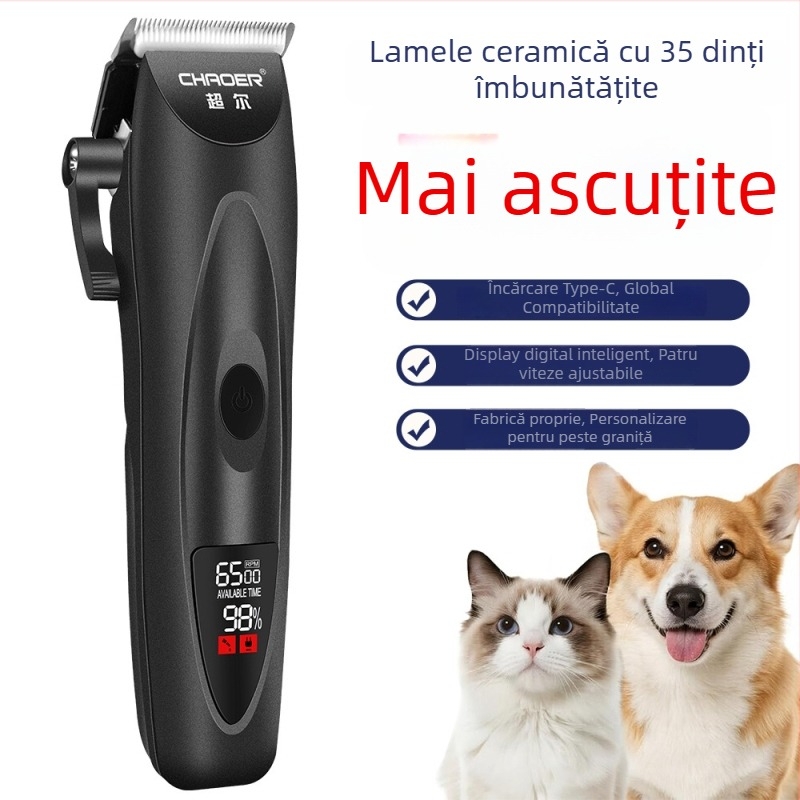 Clipper electric de îngrijire pentru animale de companie, cu afișaj LCD, model C113, corp ABS CHAOER, patru viteze