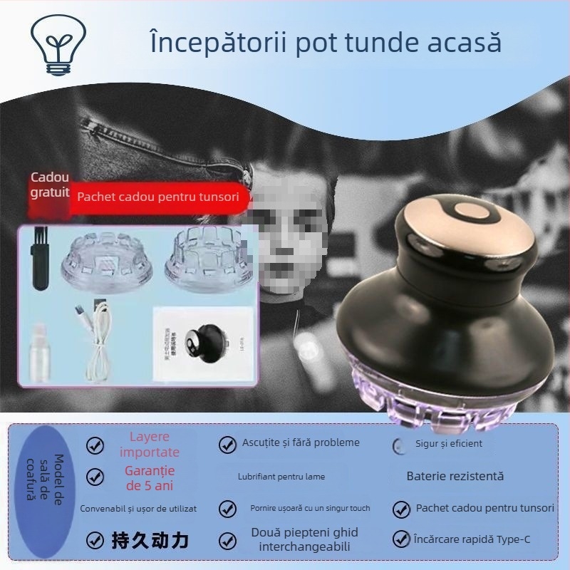 Mașină de tuns păr electric pentru bărbați, complet automată, motor fără peri, lamă ceramică, baterie reîncărcabilă, autonomie 1–3 ore