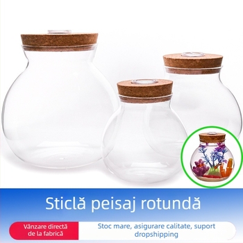 Sticlă rotundă de terrariu cu capac și LED – sticlă borosilicată înaltă, brand Levana, ambalaj cutie de carton, Export transfrontalier Da