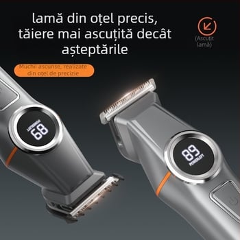 Mașină de tuns părul 5-în-1, două viteze, complet lavabilă pe corp, lamă detașabilă, lame din oțel inoxidabil