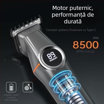 Mașină de tuns părul 5-în-1, două viteze, complet lavabilă pe corp, lamă detașabilă, lame din oțel inoxidabil