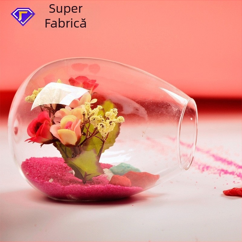 Vază cu deschidere laterală din sticlă transparentă pentru hidroponice suculente — sticlă borosilikată turnată, suprafață lustruită, personalizare mxmade