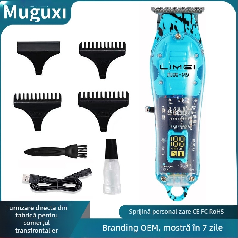Mașină de tuns păr cu lamă din aliaj de titan, baterie încorporată 1200–2000 mAh, autonomie 1–3 ore, motor cu perii, zgomot 46–70 dB