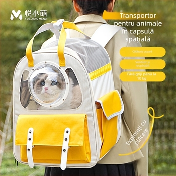 Rucsac pentru animale de companie cu design capsule spațiale, capacitate mare, husă din plastic, duritate medie spre moale