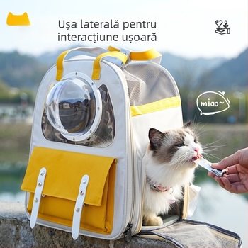 Rucsac pentru animale de companie cu design capsule spațiale, capacitate mare, husă din plastic, duritate medie spre moale