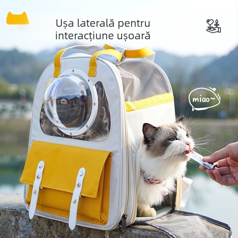 Rucsac pentru animale de companie cu design capsule spațiale, capacitate mare, husă din plastic, duritate medie spre moale