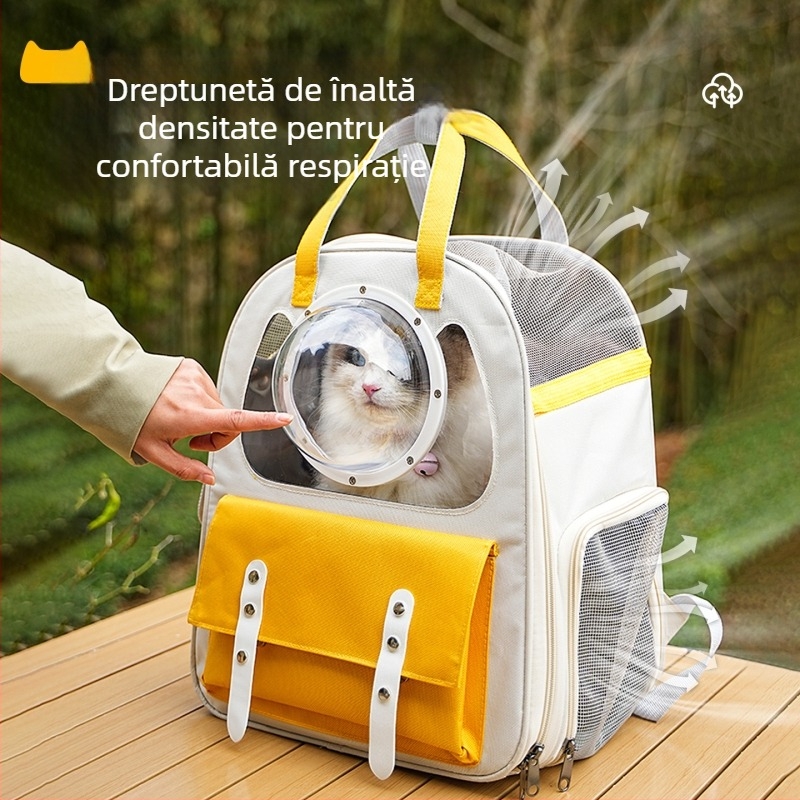 Rucsac pentru animale de companie cu design capsule spațiale, capacitate mare, husă din plastic, duritate medie spre moale