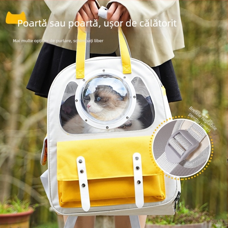 Rucsac pentru animale de companie cu design capsule spațiale, capacitate mare, husă din plastic, duritate medie spre moale