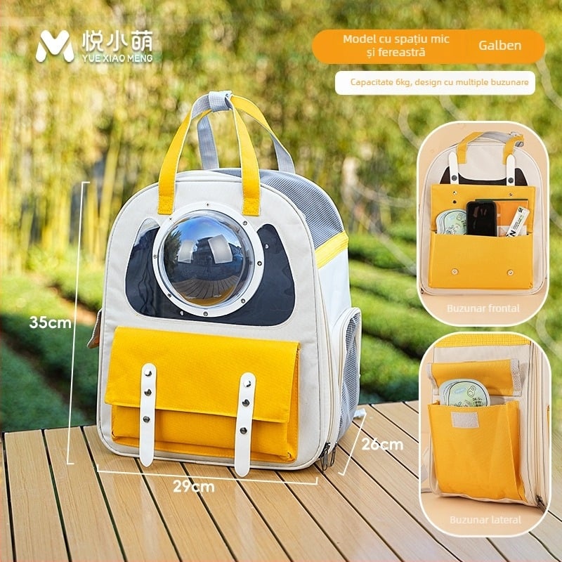 Rucsac pentru animale de companie cu design capsule spațiale, capacitate mare, husă din plastic, duritate medie spre moale
