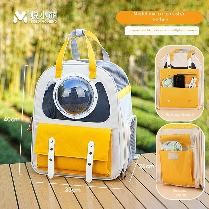 Rucsac pentru animale de companie cu design capsule spațiale, capacitate mare, husă din plastic, duritate medie spre moale