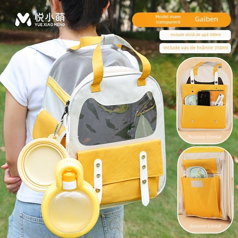 Rucsac pentru animale de companie cu design capsule spațiale, capacitate mare, husă din plastic, duritate medie spre moale