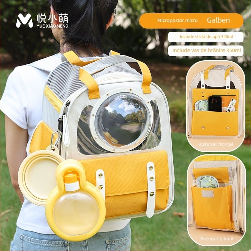 Rucsac pentru animale de companie cu design capsule spațiale, capacitate mare, husă din plastic, duritate medie spre moale