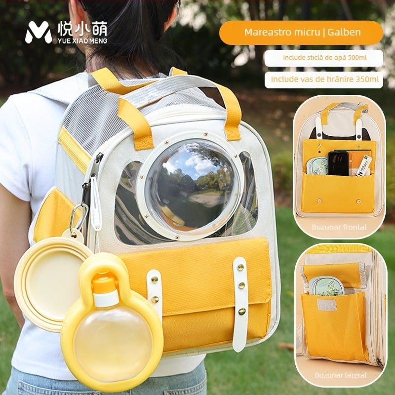 Rucsac pentru animale de companie cu design capsule spațiale, capacitate mare, husă din plastic, duritate medie spre moale