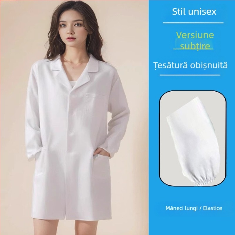 Halat de laborator unisex, mâneci lungi, din amestec de bumbac-poliester (35% poliester), material cu transportul umezelii, pentru fabrici și ateliere