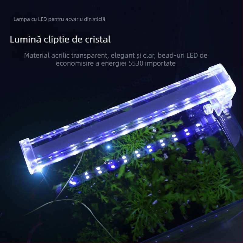 Lumină LED cu clemă pentru acvariu pentru plante acvatice — corp din geam, putere 4W/6W/7W/10W, greutate 300 g