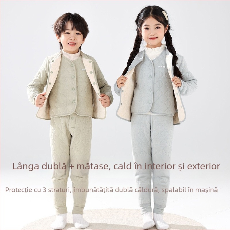 Set palton interior pentru copii, 93% poliester, gros, cald, cu fleece