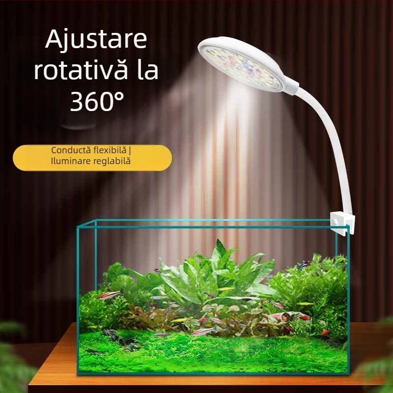 Lampă LED pentru acvariu, clip pe margine, iluminare eficientă energetic, ABS, 5W/7W