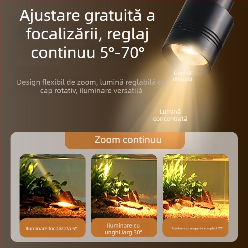 Lampa LED pentru acvariu cu focalizare reglabilă și zoom, aliaj de aluminiu, 3W
