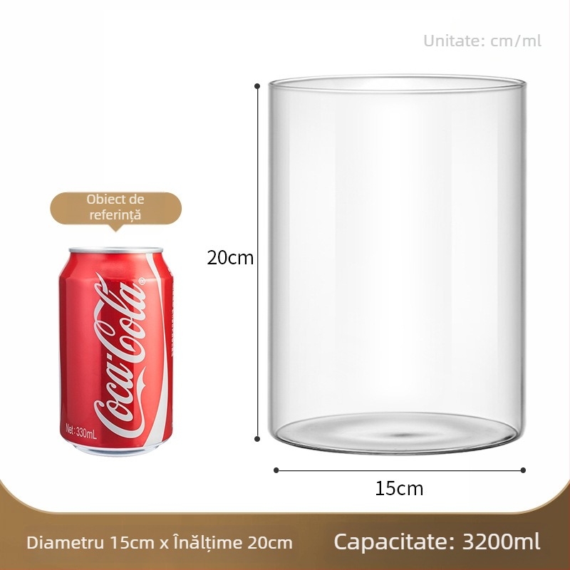 Vază din sticlă transparentă pentru micro peisaj, design cilindric, sticlă borosilicată, personalizabilă, Thick Glass