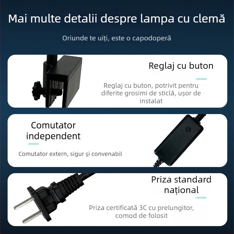 Lampă LED pentru acvariu cu clips - impermeabil la stropi, economisire energie 9W/15W/5W/8W, iluminare acvariu