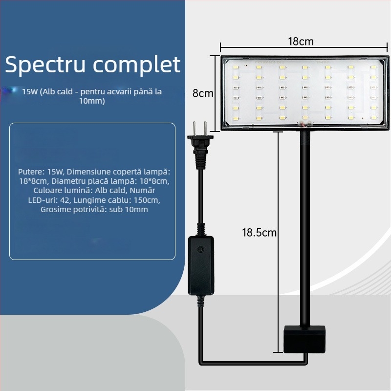 Lampă LED pentru acvariu cu clips - impermeabil la stropi, economisire energie 9W/15W/5W/8W, iluminare acvariu