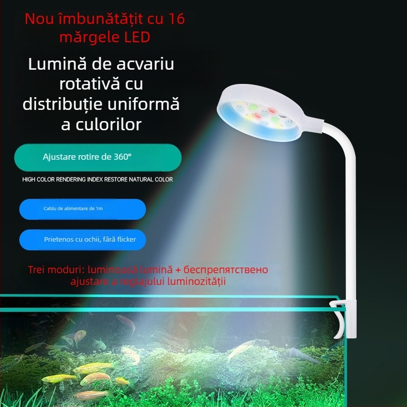 Lampa clip pentru acvariu - LED, alimentare USB, 3W, 70 g, iluminare pentru plante acvatice