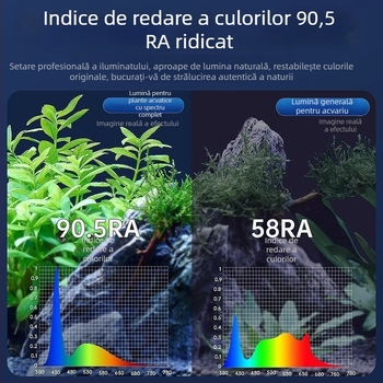 Lampă LED pentru acvariu, aliaj de aluminiu, 5W, rezistent la apă, spectru complet, suport telescopic pentru lampă