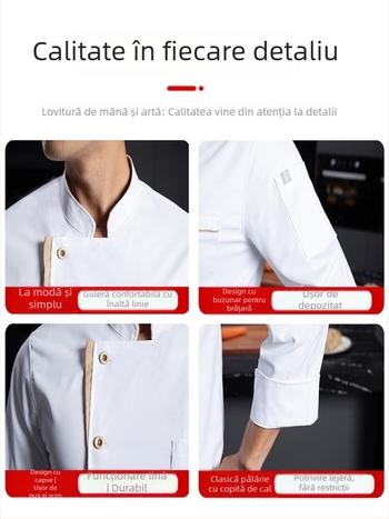 Cămașă de bucătar din bumbac elastic, mâneci lungi, toamnă-iarnă, pentru catering/restaurante