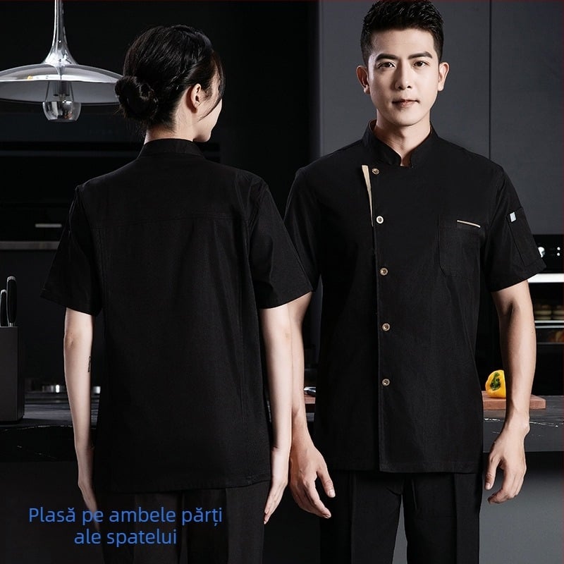 Cămașă de bucătar din bumbac elastic, mâneci lungi, toamnă-iarnă, pentru catering/restaurante
