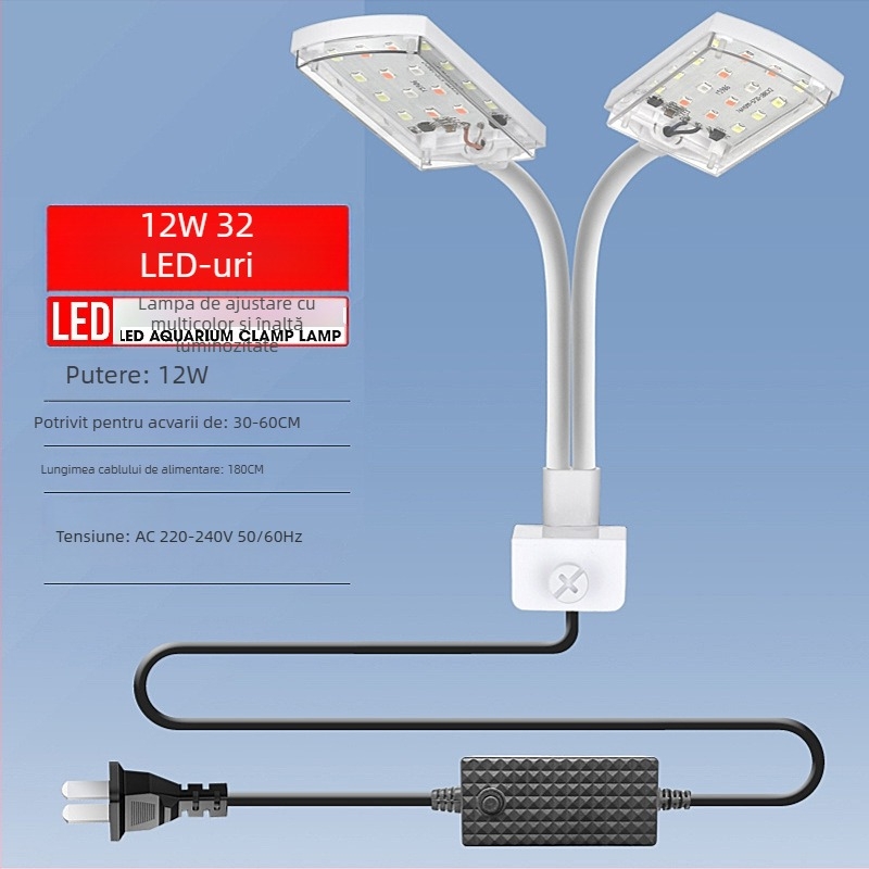 Lampă de acvariu cu clemă dublă — plastic, 6W, 200 g, Spring Dragon