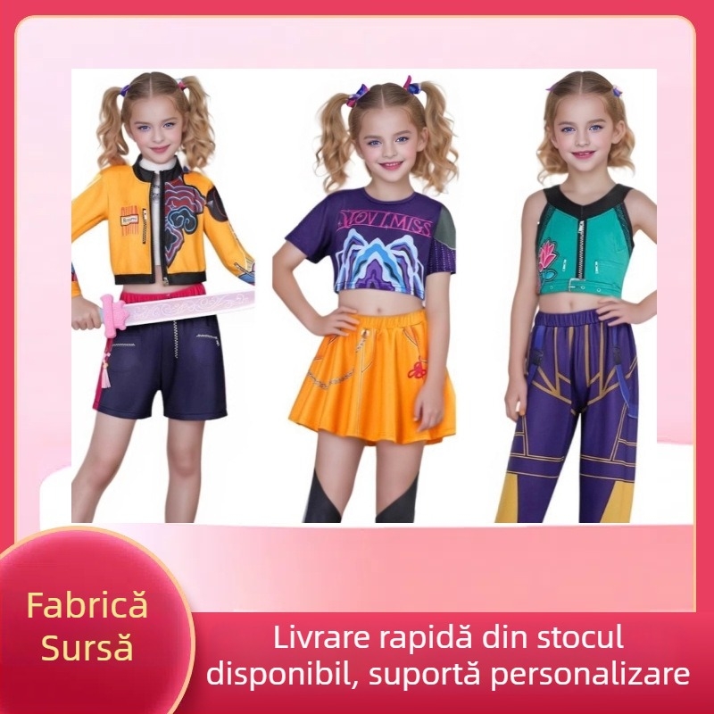 Costum cosplay pentru Demon-Huntress dintr-o grupă inspirată de Lumine - personaj K-POP, țesătură Milk Silk cu 80–90% poliester, stil coreean pentru jocuri și roluri anime