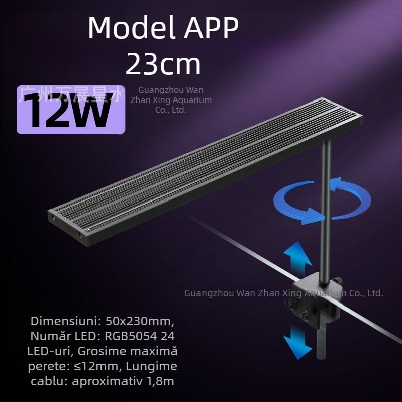 Lumină LED inteligentă pentru acvariu, cu spectru complet, 12–24W, 0,4 kg