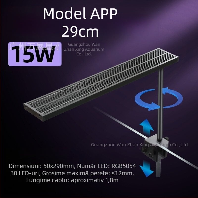 Lumină LED inteligentă pentru acvariu, cu spectru complet, 12–24W, 0,4 kg