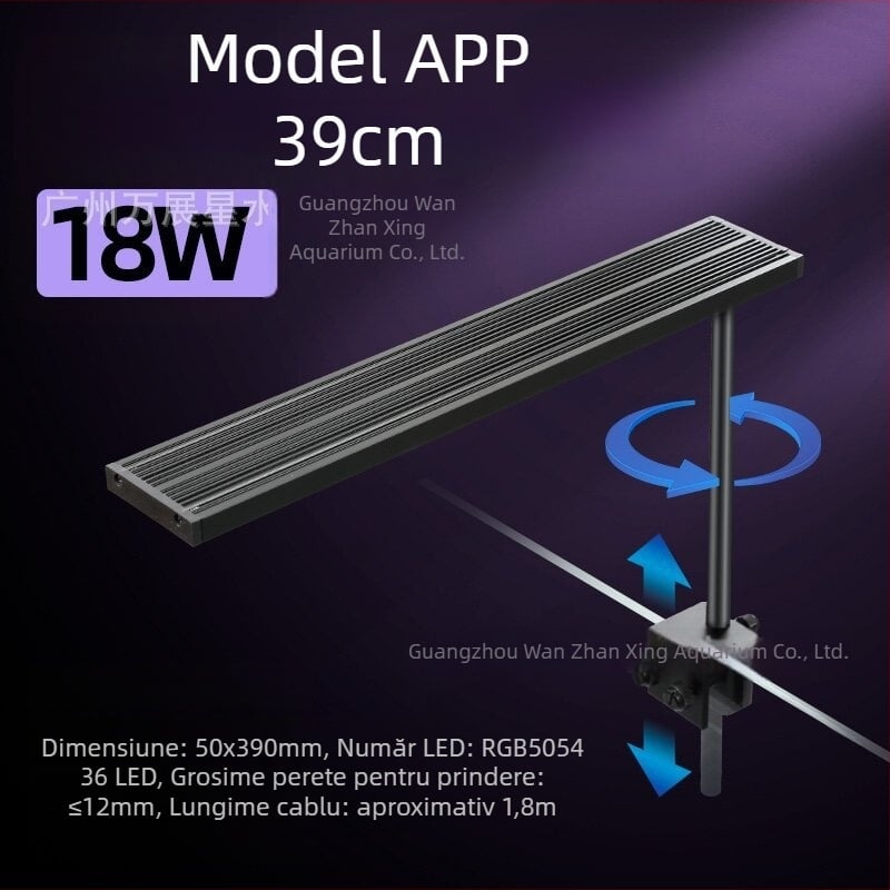 Lumină LED inteligentă pentru acvariu, cu spectru complet, 12–24W, 0,4 kg