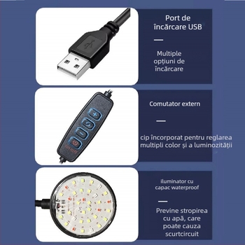 Lumină LED pentru acvariu – 6W, prindere USB, iluminare la 360°, anti-alge, impermeabil