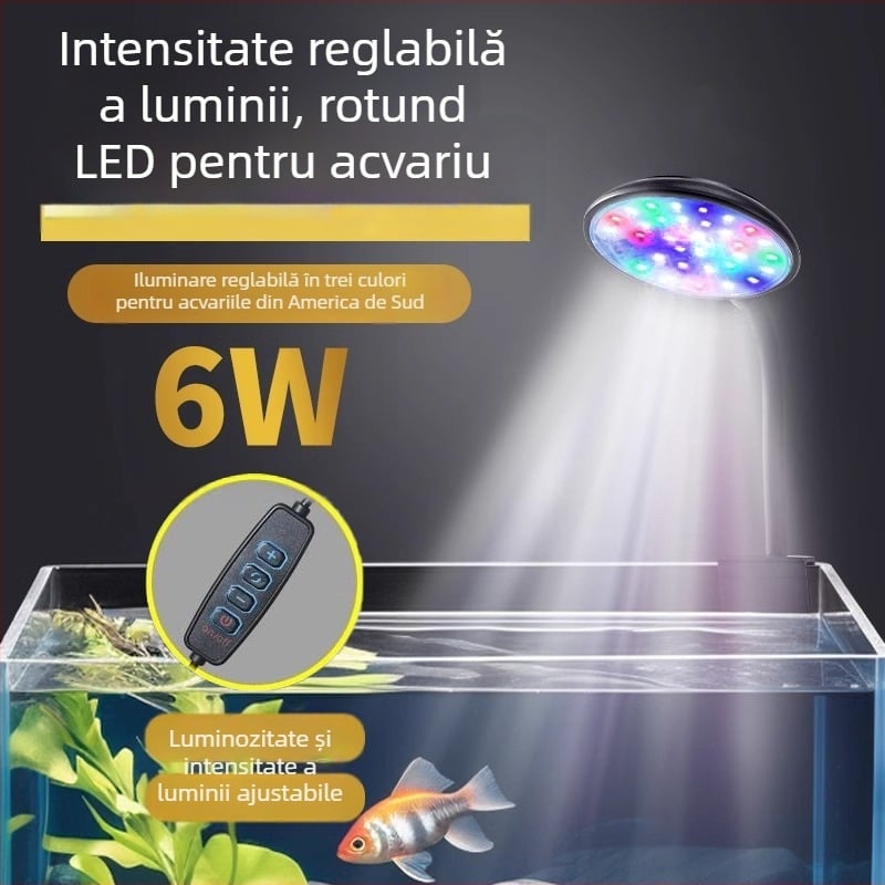 Lumină LED pentru acvariu – 6W, prindere USB, iluminare la 360°, anti-alge, impermeabil