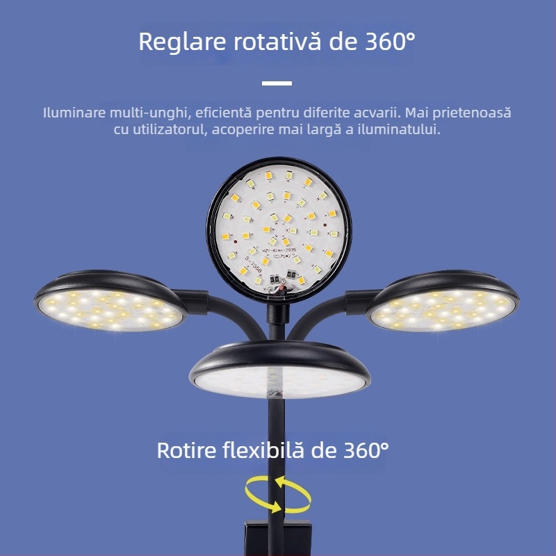 Lumină LED pentru acvariu – 6W, prindere USB, iluminare la 360°, anti-alge, impermeabil