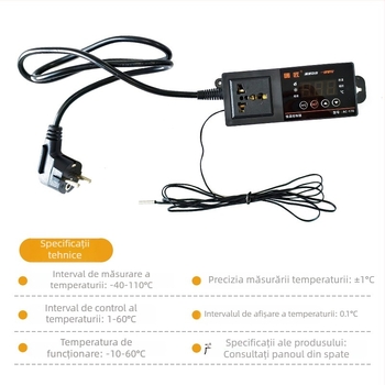 Controler de temperatură pentru acvariu cu senzor, afișaj digital și priză, reglare inteligentă a temperaturii, precizie 1°