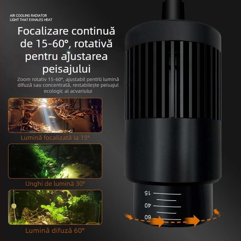 Lumină LED clip-on pentru acvariu, impermeabilă, spectru complet, fascicul reglabil, carcasă din aliaj de aluminiu, putere 3W–12W