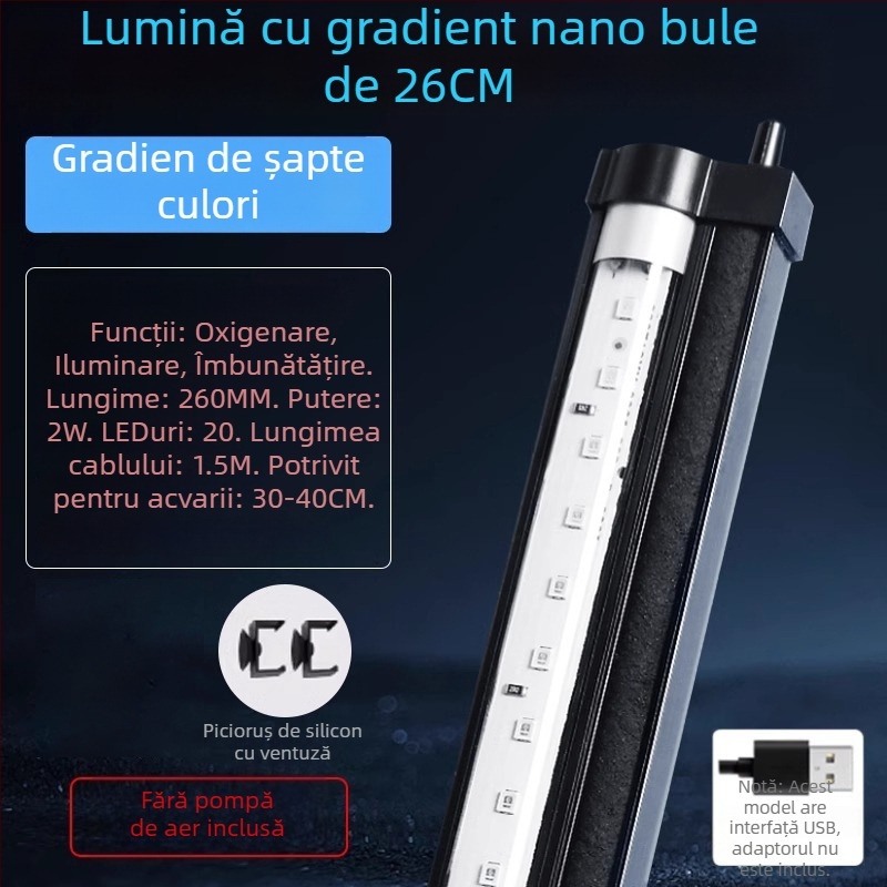 Lumină LED pentru acvariu cu bule, iluminare gradientă, oxigenare și decorare – 1–6W, 300g, Autonomous OEM