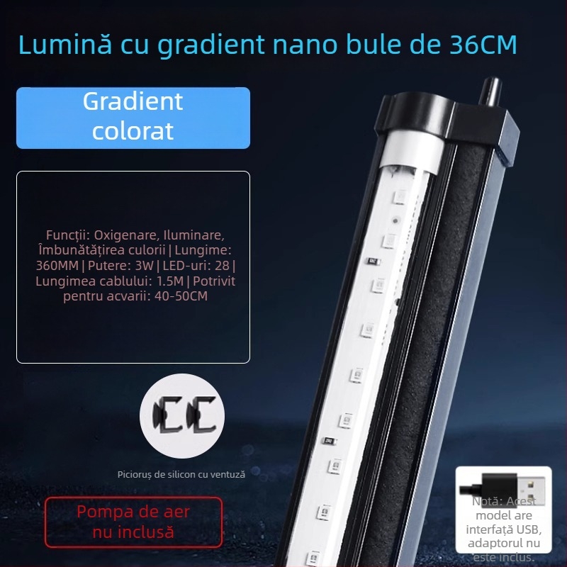 Lumină LED pentru acvariu cu bule, iluminare gradientă, oxigenare și decorare – 1–6W, 300g, Autonomous OEM