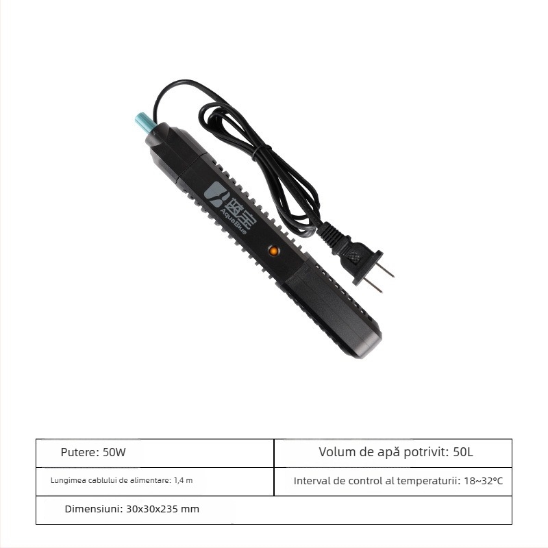 Bară de încălzire pentru acvariu, sticlă de cuarț, control automat al temperaturii cu lampă, marca AquaBlue/Blue Treasure, 1 kg
