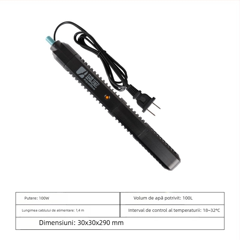 Bară de încălzire pentru acvariu, sticlă de cuarț, control automat al temperaturii cu lampă, marca AquaBlue/Blue Treasure, 1 kg