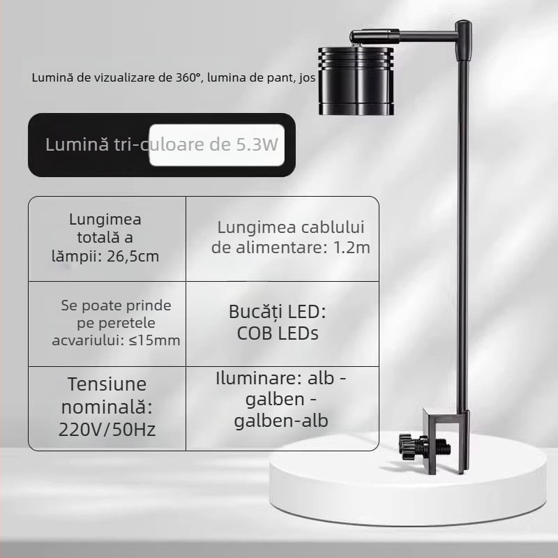 Lumină pentru acvariu Yee cu suport din aliaj de aluminiu, 7-10W, 0,6 kg