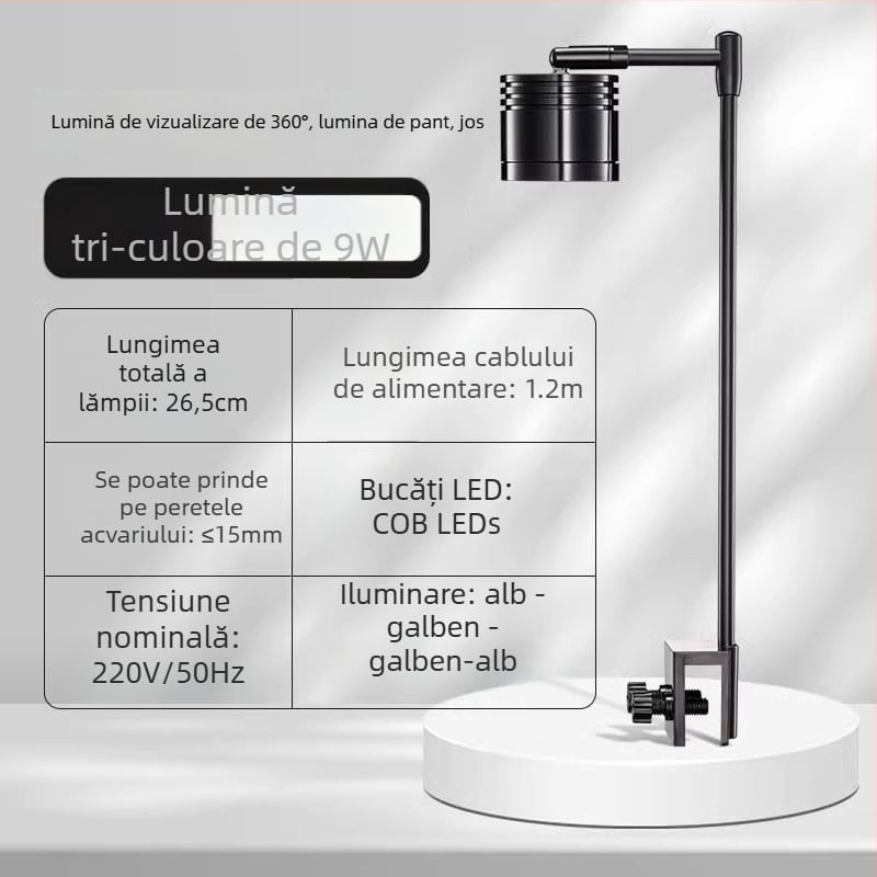 Lumină pentru acvariu Yee cu suport din aliaj de aluminiu, 7-10W, 0,6 kg