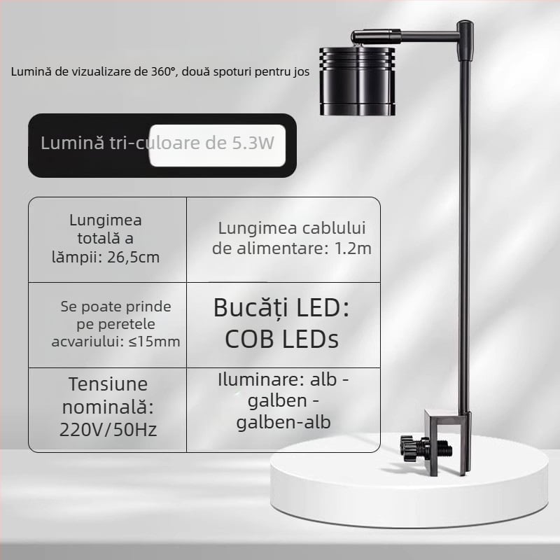 Lumină pentru acvariu Yee cu suport din aliaj de aluminiu, 7-10W, 0,6 kg