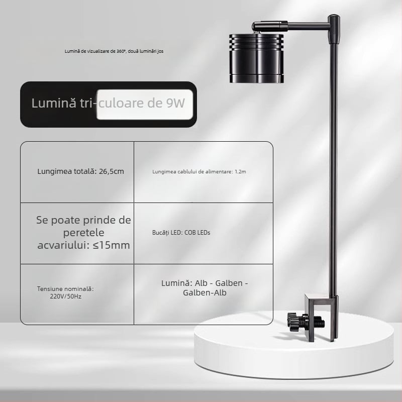 Lumină pentru acvariu Yee cu suport din aliaj de aluminiu, 7-10W, 0,6 kg